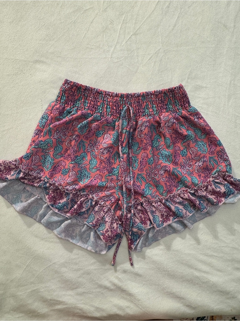 Simply Southern Pink Paisley Ruffle-Hem High Waist Shorts